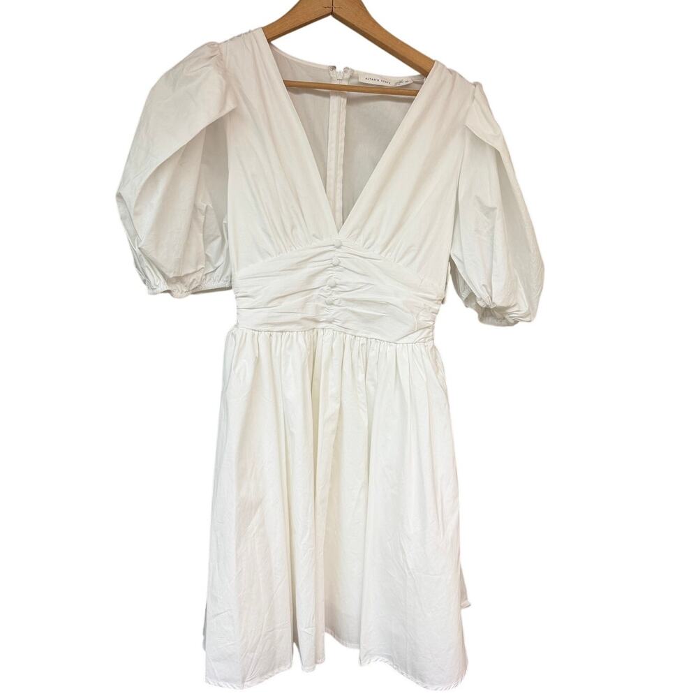 Altar'd State Miya White Puff Sleeve Mini Dress Cotton Size Extra Small NWT - Picture 4 of 9